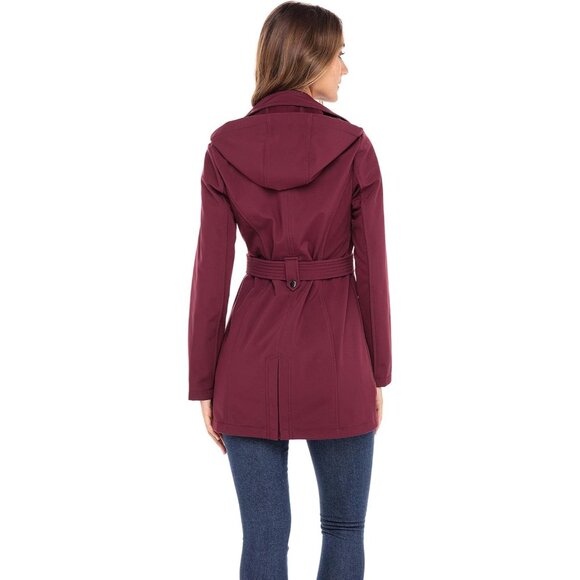 💫 Women Red Shell Trench Coat Soft Comfortable Button-Off Warm Detachable Hood - Picture 5 of 6